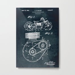 1941 - Shaft drive for motorycles Metal Print | Patent, Rute66, Cycle, Driver, Digital, Shaft, Motorcycle, Blue, Vintage, Originaldraw 