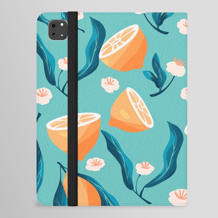 Seamless pattern with hand drawn lemons on blue background VECTOR iPad Folio Case