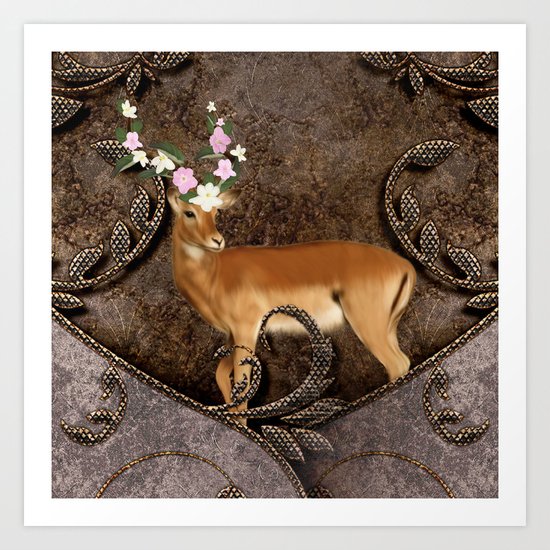 Wonderful antelope with flowers Art Print