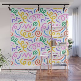 Fun colorful line doodle seamless pattern Wall Mural