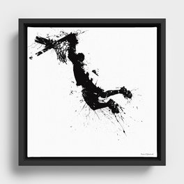 Basketball player dunking in ink Framed Canvas