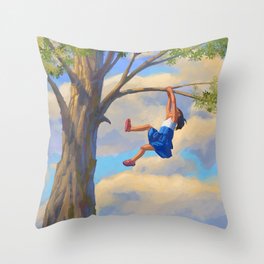 Tree Climbing Girl Throw Pillow