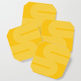 Geometric Lines in Mustard Yellow (Rainbow Abstraction) Coaster