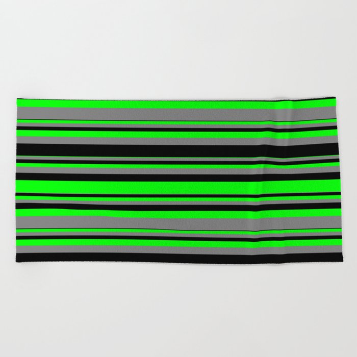 Lime, Gray, and Black Colored Striped/Lined Pattern Beach Towel
