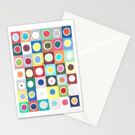 Abstract geometric colorful grid colored pencil original drawing of mysterious symbols and half circles.  Stationery Card