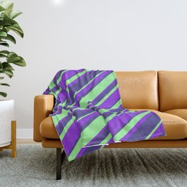 [ Thumbnail: Purple, Dark Slate Blue & Green Colored Striped/Lined Pattern Throw Blanket ]