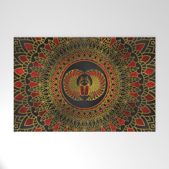Egyptian Scarab Beetle - Gold and red  metallic Welcome Mat