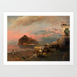 View of Ischia and Maronti Beach with Aragonese Castle by Oswald Achenbach Italian Landscape Art Print
