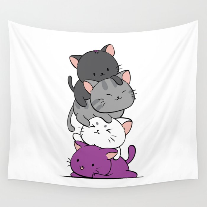 Asexual Pride Cats Anime - Ace Pride Cute Kitten Stack Wall Tapestry