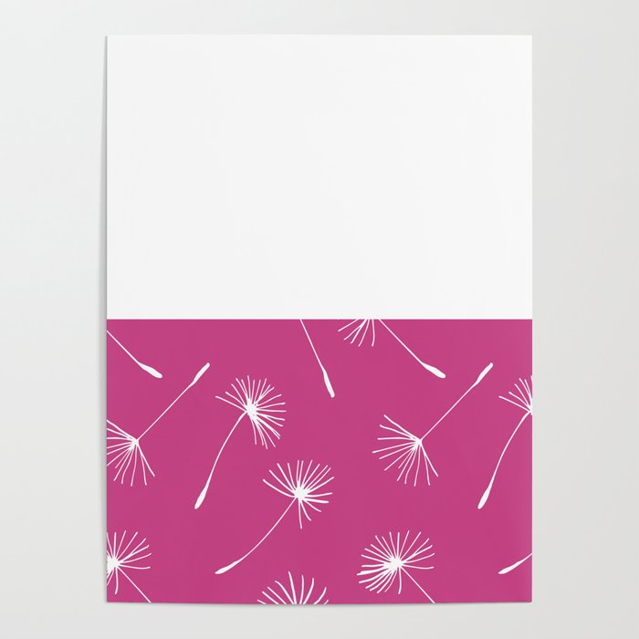White Dandelion Lace Horizontal Split on Fuchsia Pink Poster