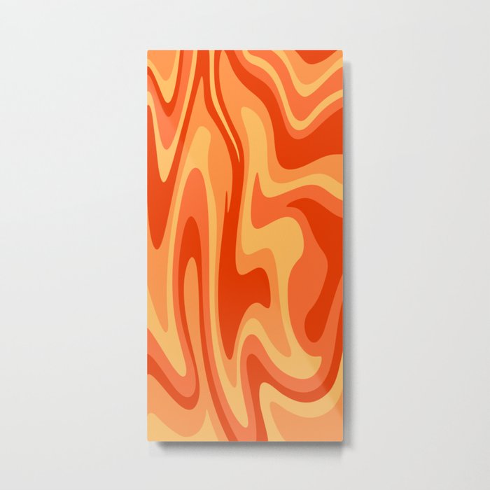 Mid Century Modern Liquid Fire Abstract // Red, Orange, Mustard Yellow Metal Print