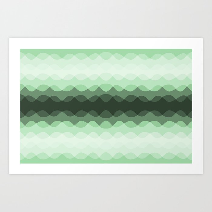Pastel Mint Green Overlapping Wavy Line Pattern Pairs to Coloro 2020 Color of the Year Neo Mint Art Print
