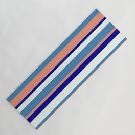 [ Thumbnail: Blue, Dark Salmon, Dark Blue & Mint Cream Colored Stripes Pattern Yoga Mat ]
