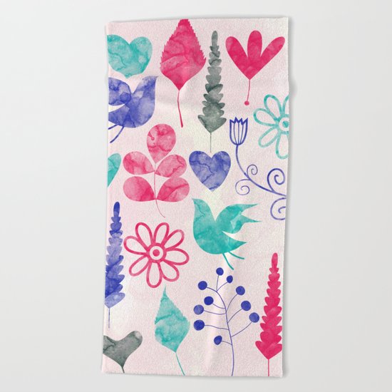 Watercolor Botanical Garden V Beach Towel