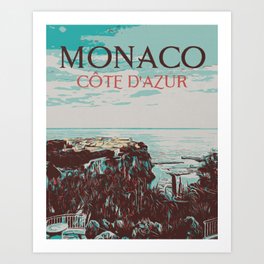 Monaco Rock View Illustration Print Art Print