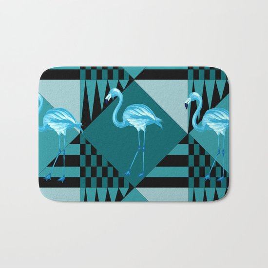 flamingo in blue Bath Mat