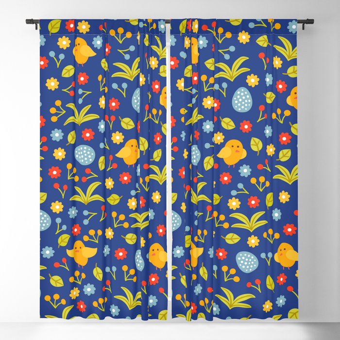 Easter Eggs and Yellow Baby Chick Pattern Blackout Curtain