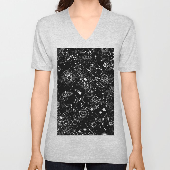 Starry Cosmic Galaxy Planets & Constellations II V Neck T Shirt