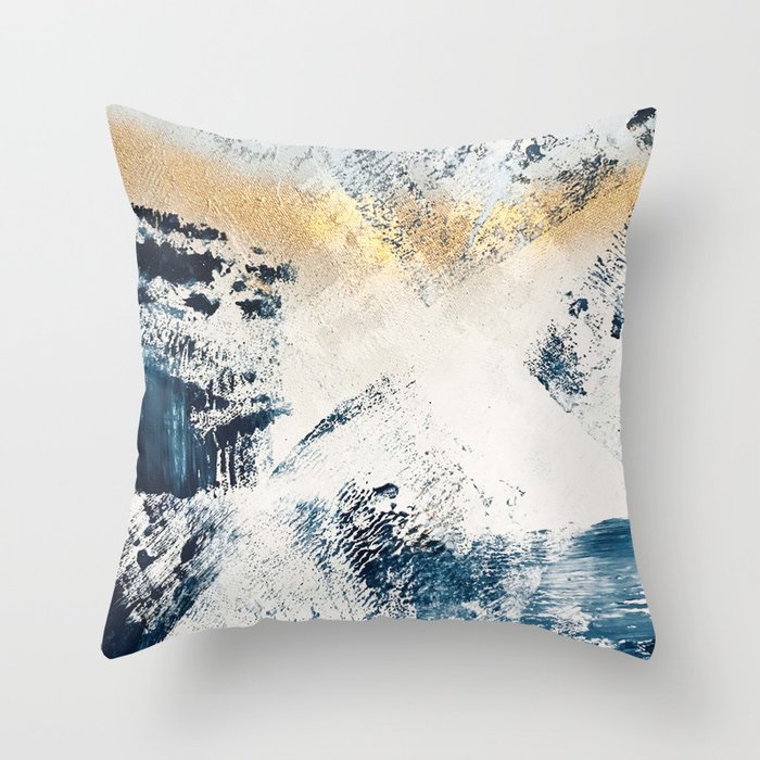Sunset [1]: a bright, colorful abstract piece in blue, gold, and white by Alyssa Hamilton Art Throw Pillow