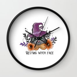 Resting witch face funny cat Halloween Wall Clock