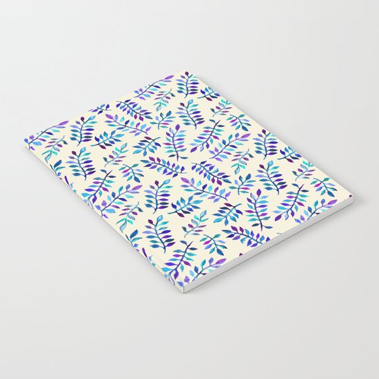 Hand Painted Purple & Aqua Leaf Pattern on Cream Notebook