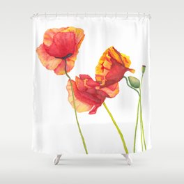 Watercolor Poppies Shower Curtain