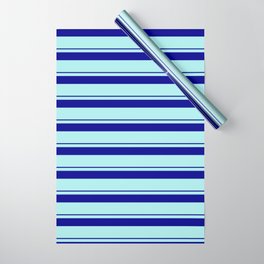 [ Thumbnail: Turquoise & Dark Blue Colored Stripes/Lines Pattern Wrapping Paper ]