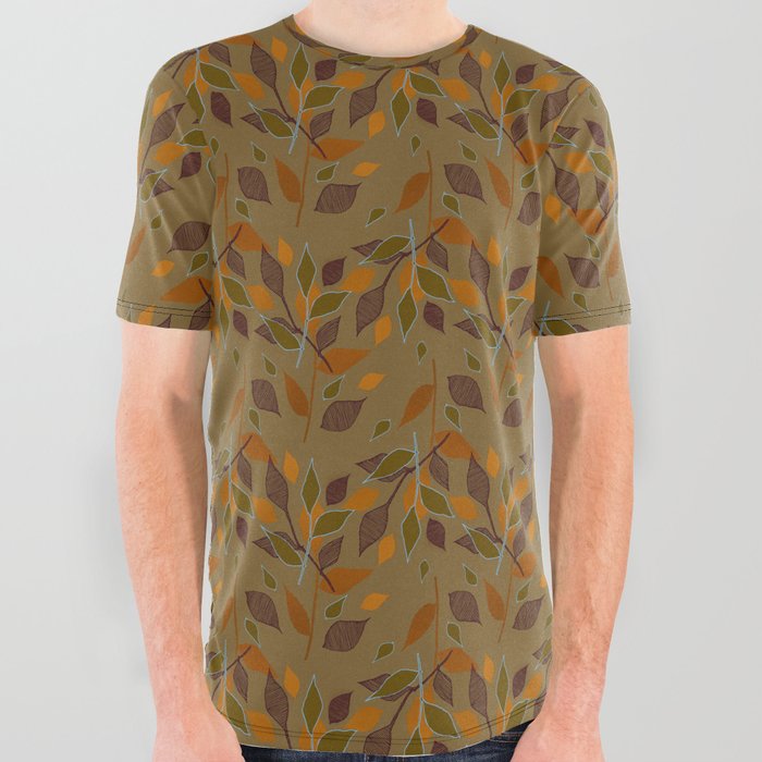 Yellow and Burgundy Foliage All Over Graphic Tee