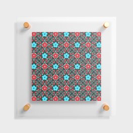 Luxury Aqua and Red Flowers Floating Acrylic Print