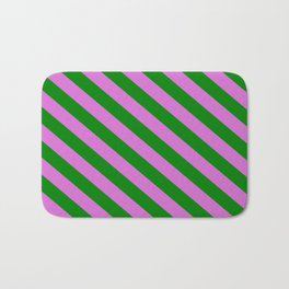 [ Thumbnail: Green and Orchid Colored Lined Pattern Bath Mat ]