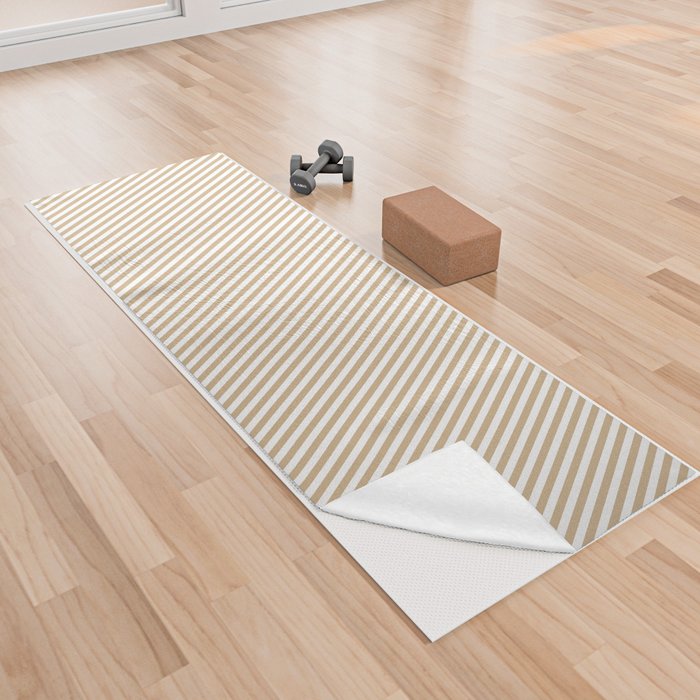 White and Tan Colored Stripes/Lines Pattern Yoga Towel
