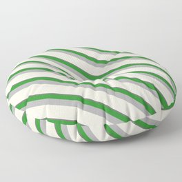 [ Thumbnail: Dim Grey, Forest Green, Dark Gray & Beige Colored Pattern of Stripes Floor Pillow ]