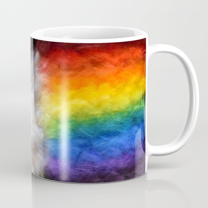 A kitten under rainbow colored blanket print Coffee Mug