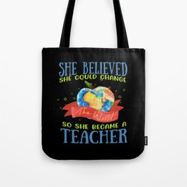Female teacher heart quote globe teach Tote Bag