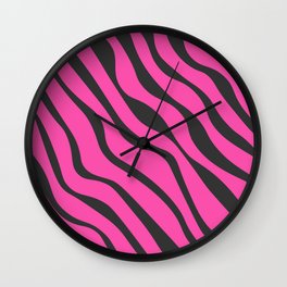 Abstract Retro Colorful Water Waves Art - Pink and Dark  Wall Clock