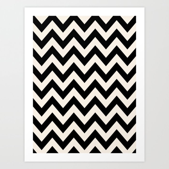 Chevron Black And Cream White Zigzag Herringbone Art Print