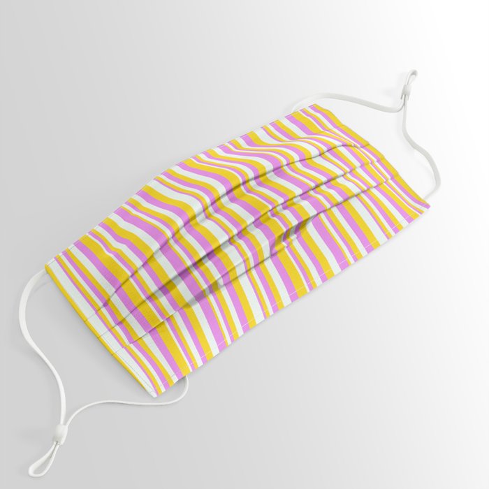 Violet, Yellow, and Mint Cream Colored Lines Pattern Face Mask