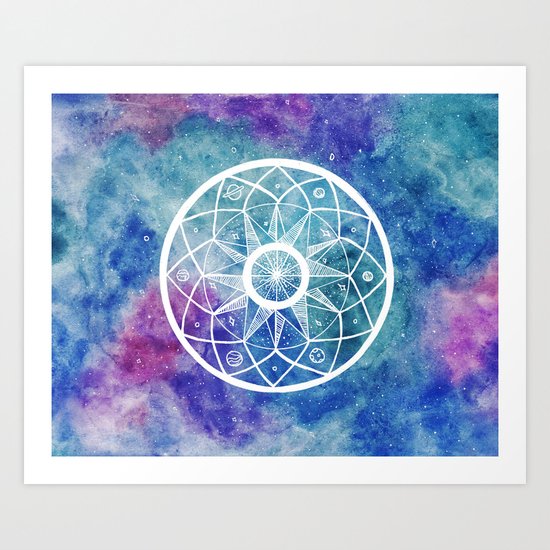 Watercolour Cosmic Mandala Art Print