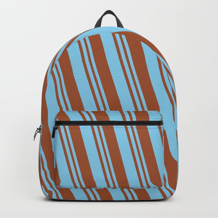 Sky Blue & Sienna Colored Lined/Striped Pattern Backpack