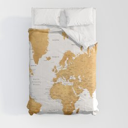 For God so loved the world, world map in gold Comforter