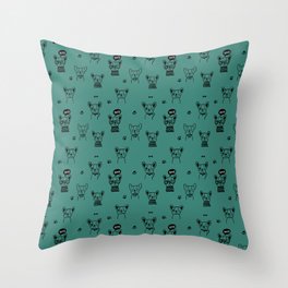 Green Blue and Black Hand Drawn Dog Puppy Pattern Throw Pillow