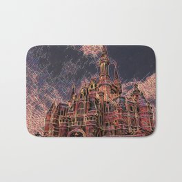 Shangai Cartoon Castle Artistic Illustration Firework Style Bath Mat | Cathedral, Shanghai, Fireworks, Light, Night, City, Abstract, China, Castle, Painting 