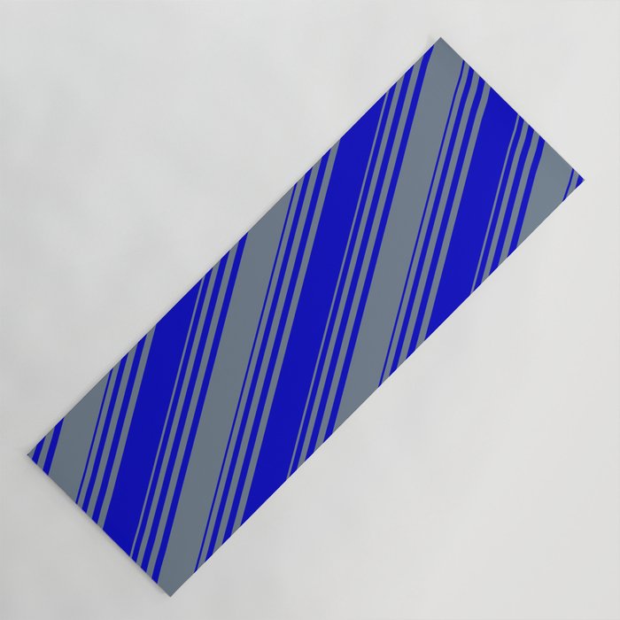 Blue & Slate Gray Colored Stripes Pattern Yoga Mat