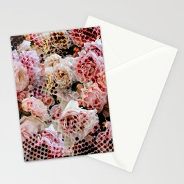 Romantic pink rose overlay cyber Metaverse pattern Stationery Card