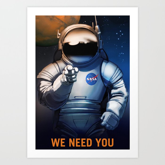 NASA Wants You Vintage Poster from 70s Moon Astronaut Artwork For Prints Posters Tshirts Bags Men Wo Art Print