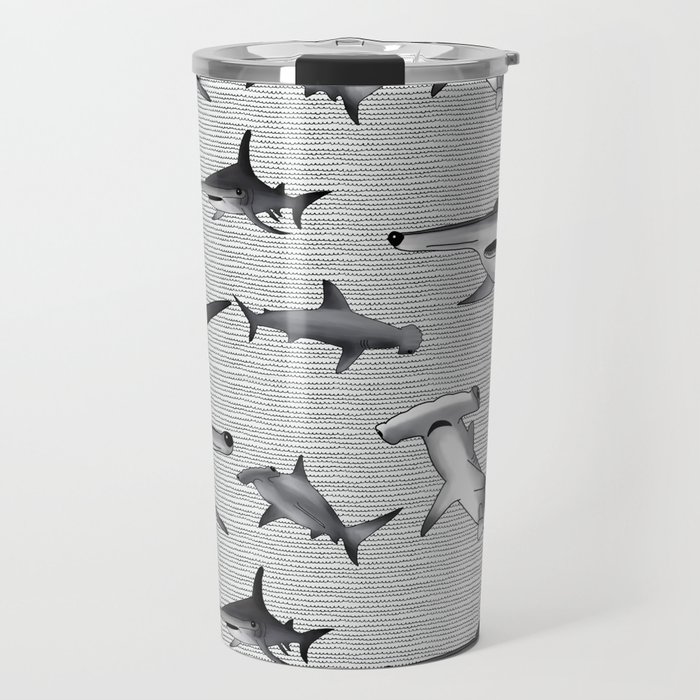 Hammerrhead Shark Pattern in black and White Travel Mug