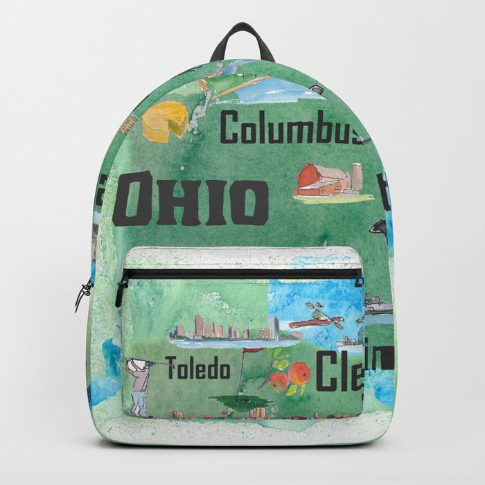 USA Ohio State Illustrated Travel Poster Map with Touristic Highlights Backpack