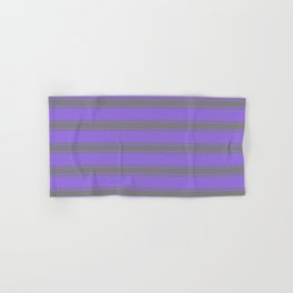 [ Thumbnail: Purple & Grey Colored Lined Pattern Hand & Bath Towel ]