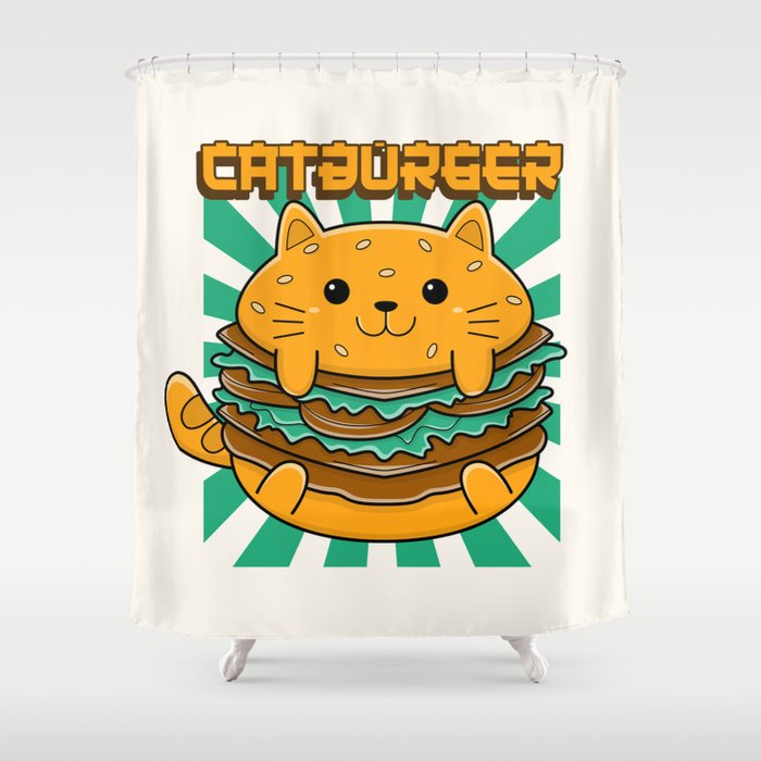 Japanese Kawaii Cat Burger Shower Curtain