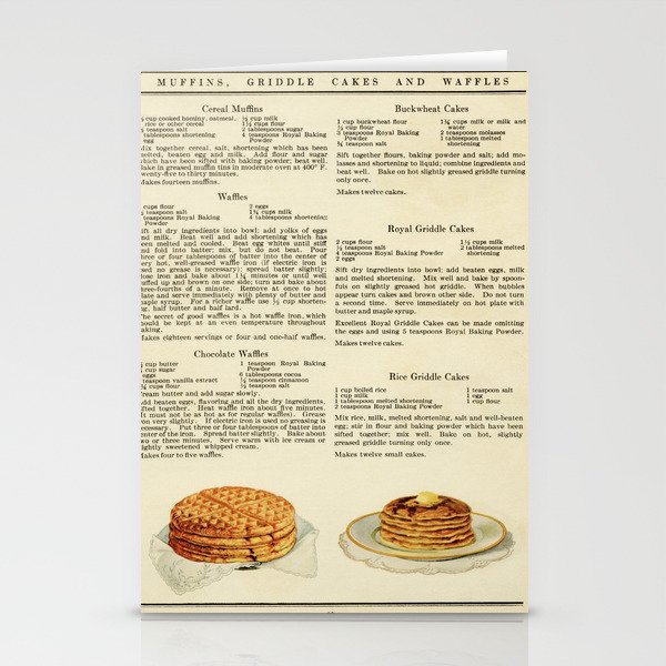 Vintage Breakfast Recipe - Waffles and Pancakes  Stationery Cards